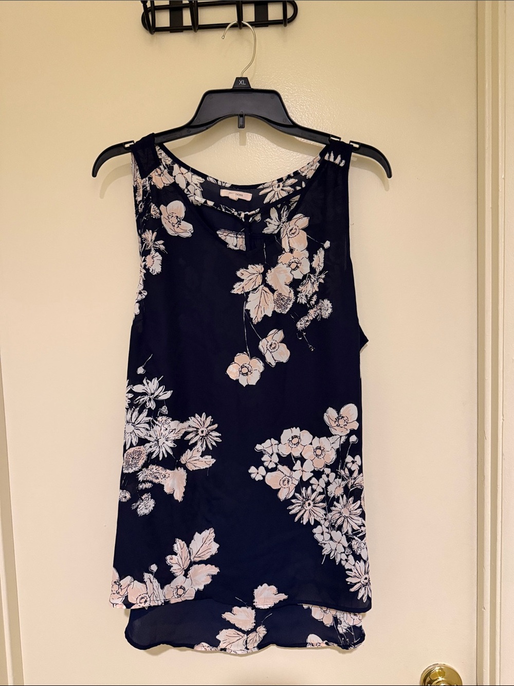Maurices Navy Floral Sleeveless Sheer Blouse
